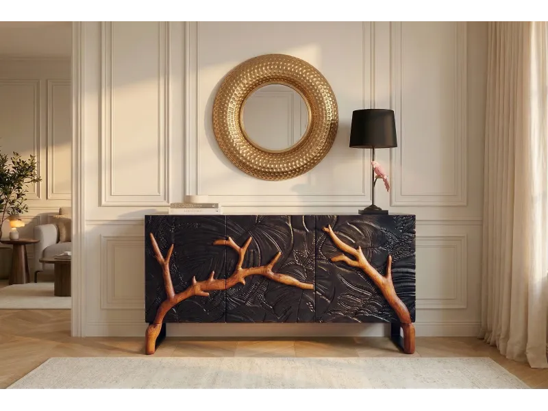 Buffet manguier massif 3D 160 cm noir brun — Collection Forest