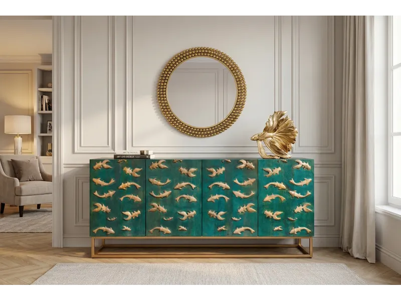 Buffet manguier 3D turquoise et or 180 cm — Golden Lagoon