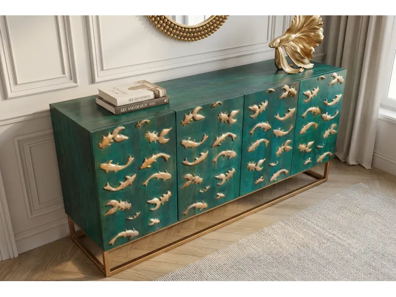 Buffet manguier 3D turquoise et or 180 cm — Golden Lagoon