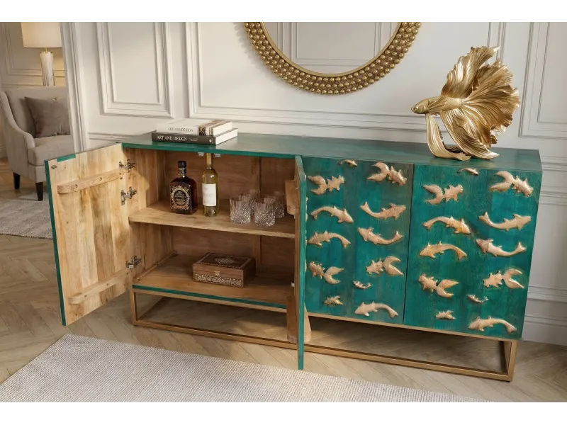 Buffet manguier 3D turquoise et or 180 cm — Golden Lagoon