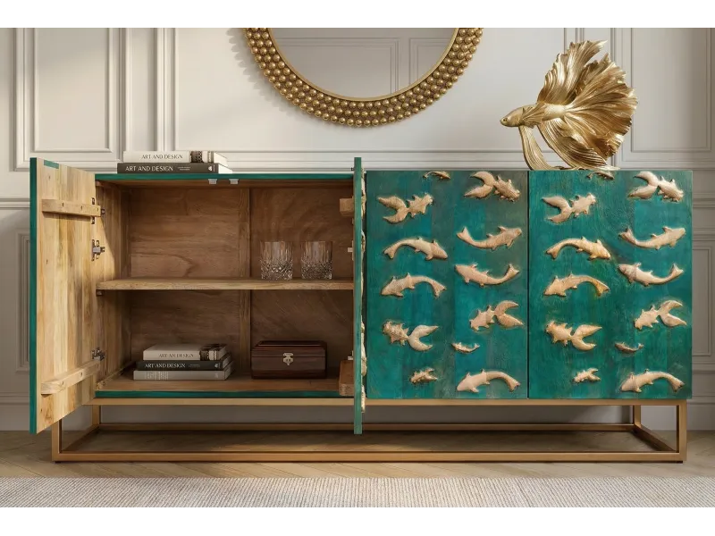 Buffet manguier 3D turquoise et or 180 cm — Golden Lagoon