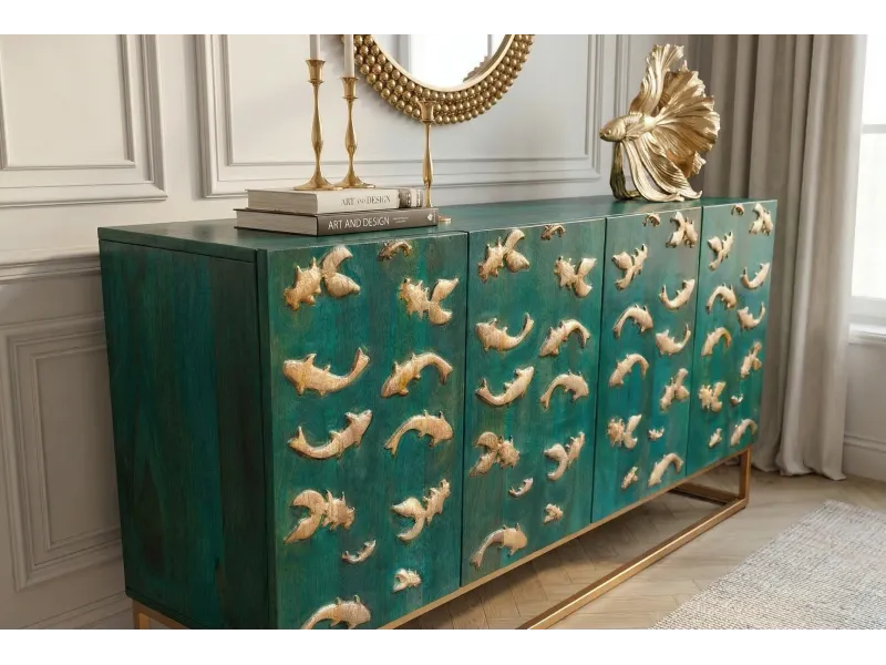 Buffet manguier 3D turquoise et or 180 cm — Golden Lagoon