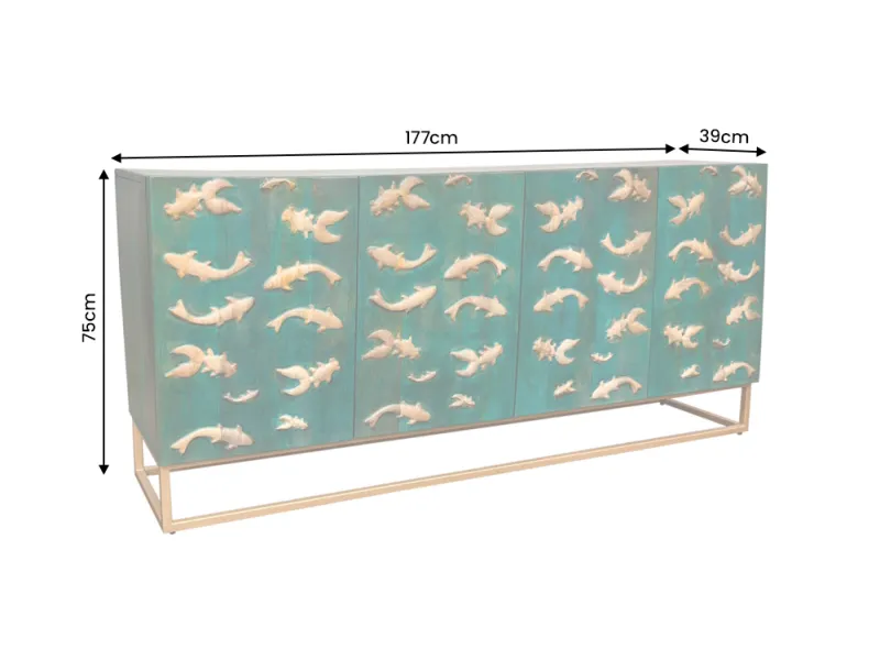 Buffet manguier 3D turquoise et or 180 cm — Golden Lagoon