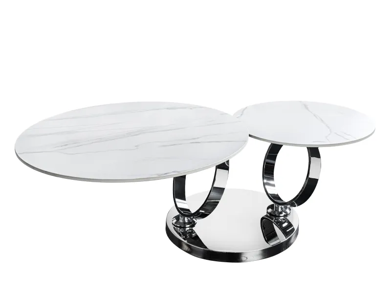 Table basse pivotante céramique marbre blanc 135 cm Dancing Rings