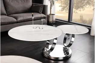 Table basse pivotante céramique marbre blanc 135 cm Dancing Rings
