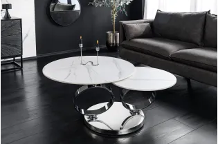 Table basse pivotante céramique marbre blanc 135 cm Dancing Rings 2