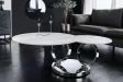Table basse pivotante céramique marbre blanc 135 cm Dancing Rings