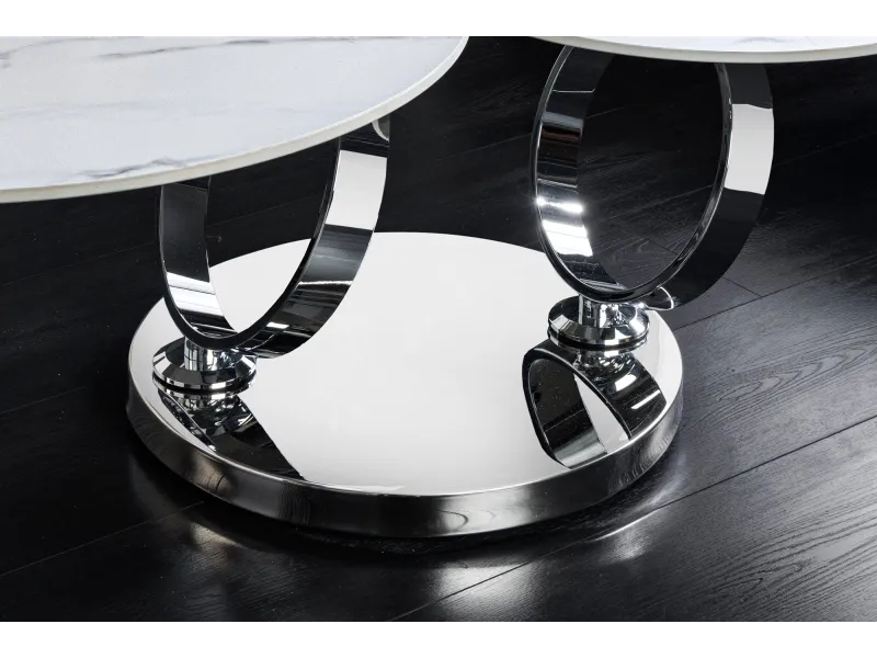 Table basse pivotante céramique marbre blanc 135 cm Dancing Rings