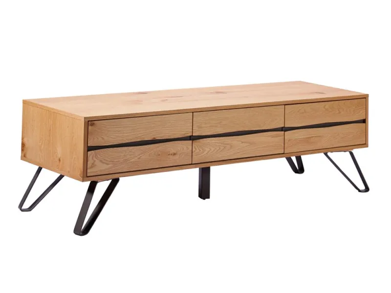 Meuble TV Living Edge 160 cm chêne sauvage — pieds noirs design