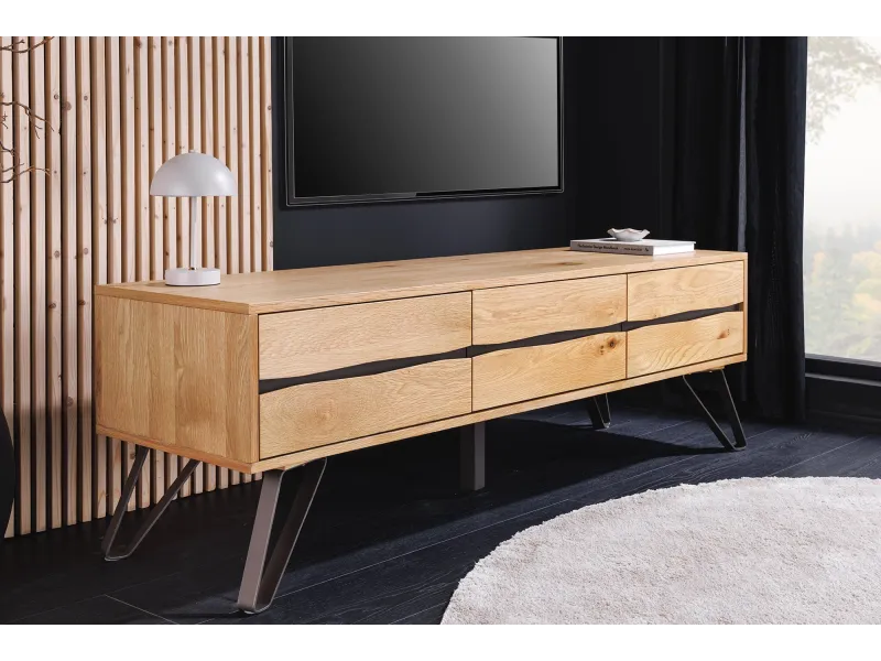 Meuble TV Living Edge 160 cm chêne sauvage — pieds noirs design
