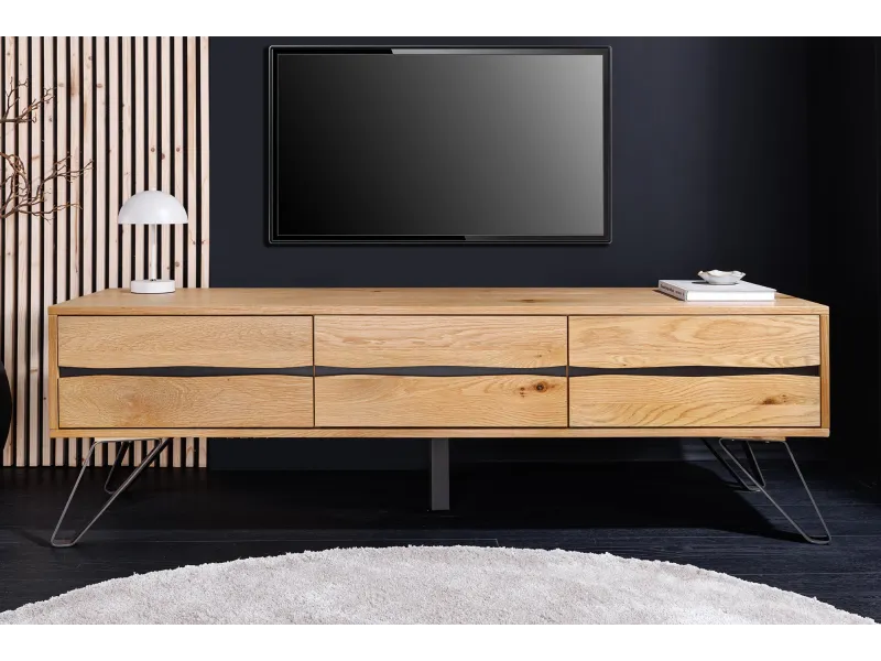 Meuble TV Living Edge 160 cm chêne sauvage — pieds noirs design