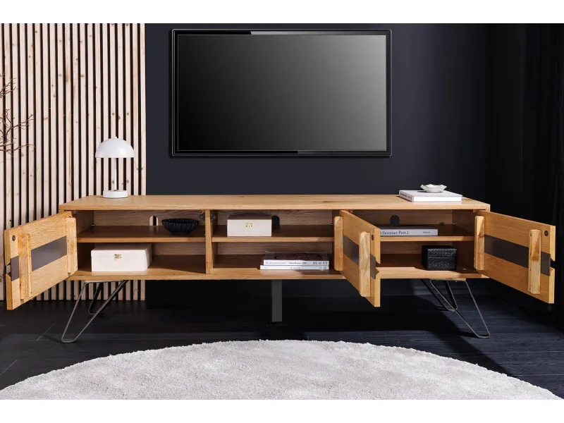 Meuble TV Living Edge 160 cm chêne sauvage — pieds noirs design