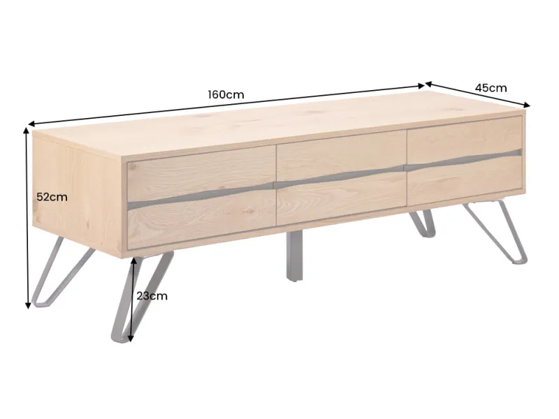 Meuble TV Living Edge 160 cm chêne sauvage — pieds noirs design