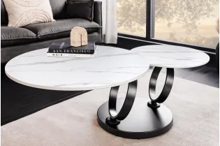 Table basse Dancing Rings pivotante céramique marbre blanc 80-135 cm