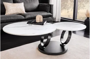 Table basse Dancing Rings pivotante céramique marbre blanc 80-135 cm 2