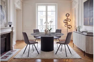 Table ronde Unique 120 cm — céramique effet marbre gris, pied noir 2