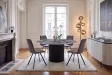 Table ronde Unique 120 cm — céramique effet marbre gris, pied noir