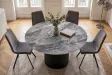 Table ronde Unique 120 cm — céramique effet marbre gris, pied noir