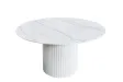 Table ronde Unique 120 cm — céramique effet marbre blanc, pied blanc