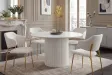Table ronde Unique 120 cm — céramique effet marbre blanc, pied blanc
