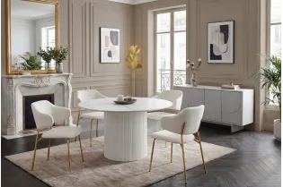 Table ronde Unique 120 cm — céramique effet marbre blanc, pied blanc 2