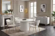 Table ronde Unique 120 cm — céramique effet marbre blanc, pied blanc