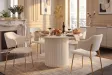 Table ronde Unique 120 cm — céramique effet marbre blanc, pied blanc