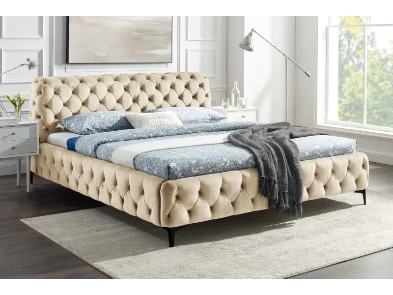 Lit Modern Barock 180x200 cm velours champagne — style Chesterfield