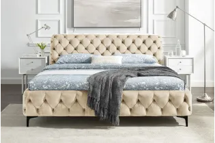 Lit Modern Barock 180x200 cm velours champagne — style Chesterfield 2