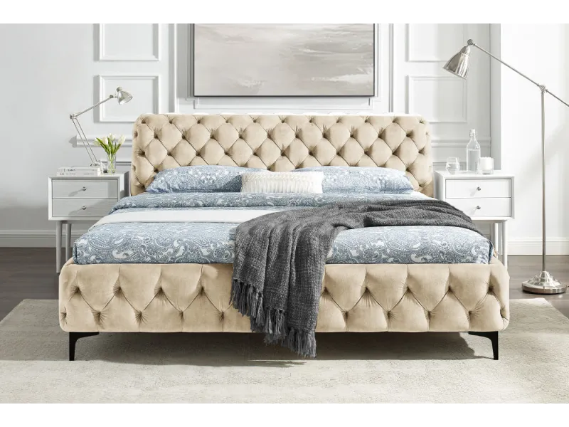 Lit Modern Barock 180x200 cm velours champagne — style Chesterfield