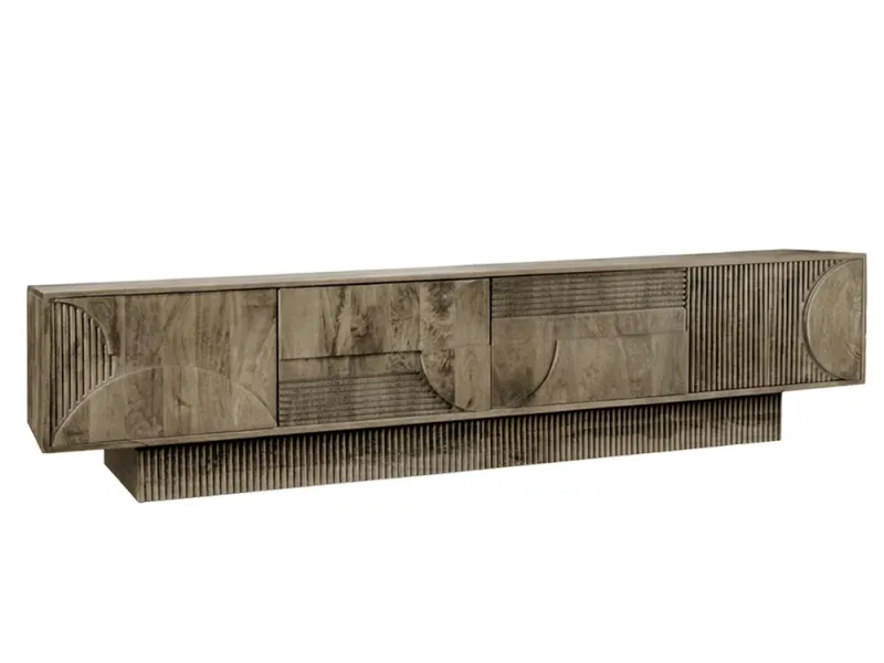 Meuble TV Art Déco manguier massif 200 cm gris — Adeniahome