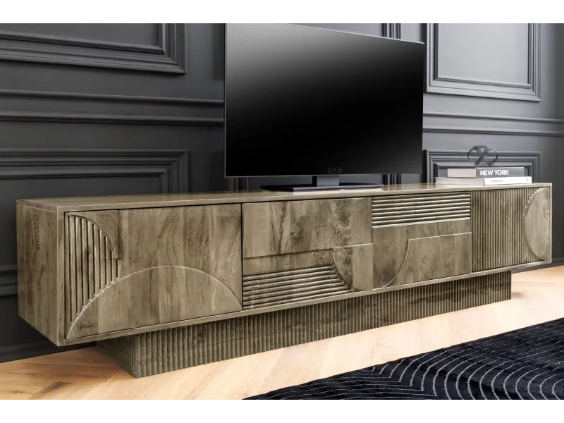 Meuble TV Art Déco manguier massif 200 cm gris — Adeniahome