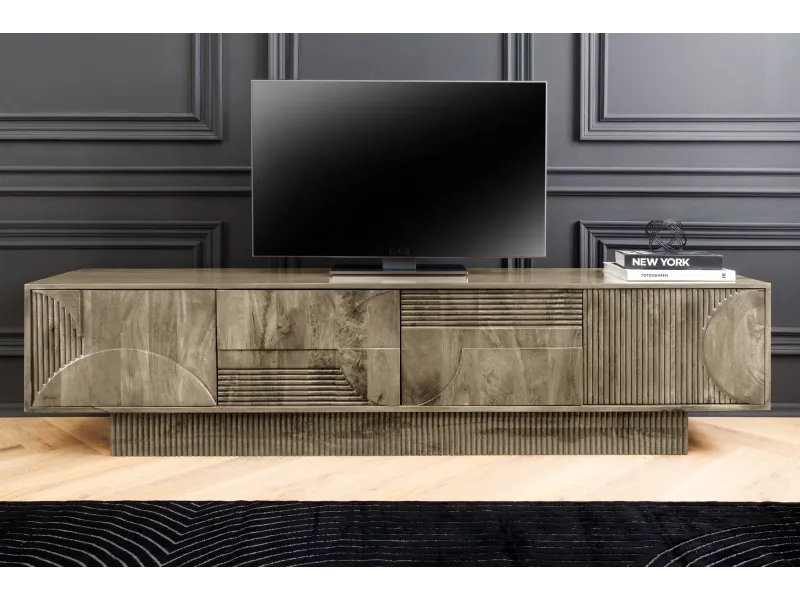Meuble TV Art Déco manguier massif 200 cm gris — Adeniahome