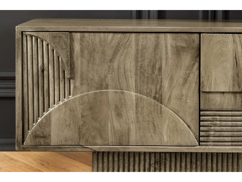 Meuble TV Art Déco manguier massif 200 cm gris — Adeniahome