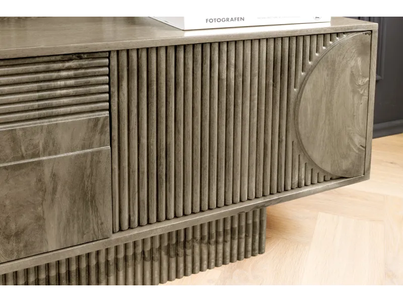 Meuble TV Art Déco manguier massif 200 cm gris — Adeniahome