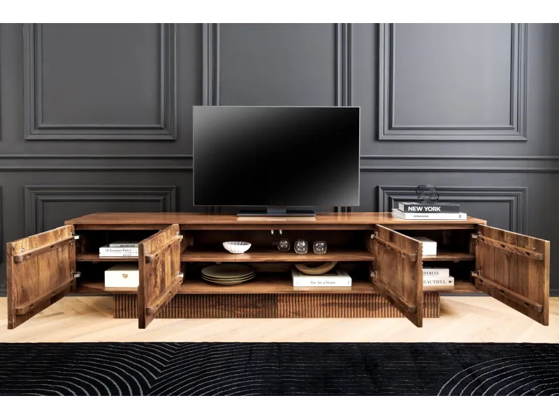 Meuble TV Art Déco manguier massif 200 cm brun — Adeniahome