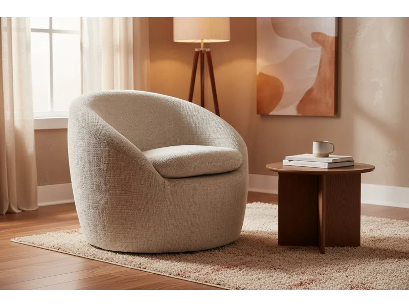 Fauteuil pivotant Alpine tissu texturé beige — Adeniahome