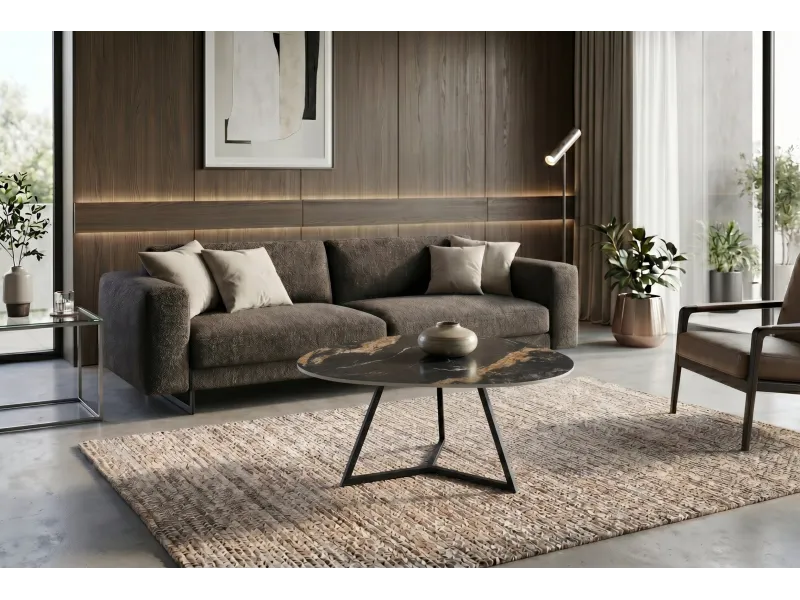 Table basse céramique 90 cm Aurora Oro noir or sable — Marvelous