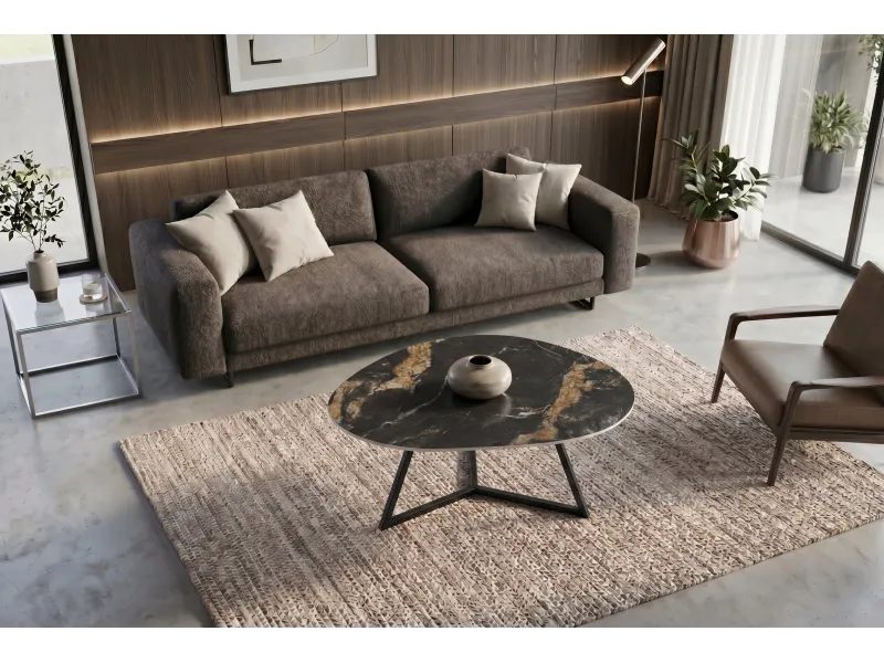 Table basse céramique 90 cm Aurora Oro noir or sable — Marvelous