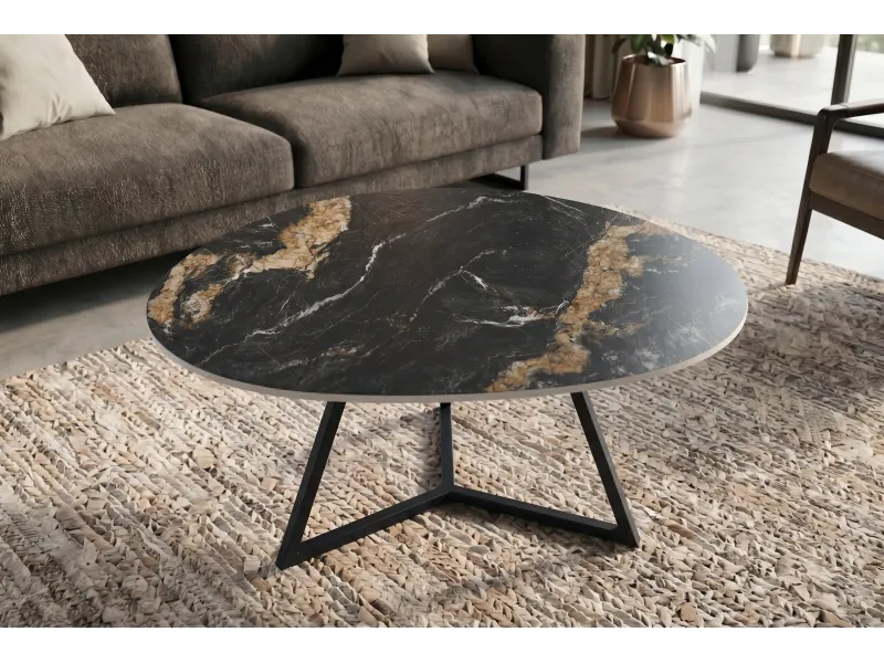 Table basse céramique 90 cm Aurora Oro noir or sable — Marvelous