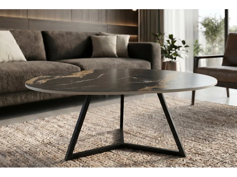 Table basse céramique 90 cm Aurora Oro noir or sable — Marvelous