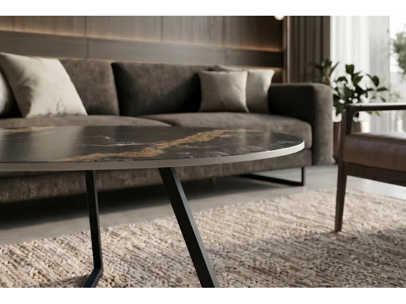 Table basse céramique 90 cm Aurora Oro noir or sable — Marvelous