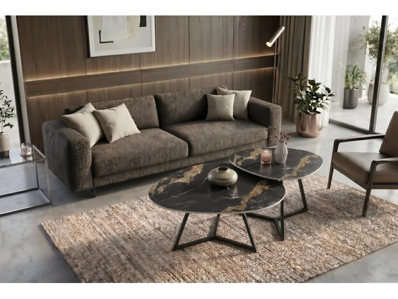 Table basse céramique 90 cm Aurora Oro noir or sable — Marvelous