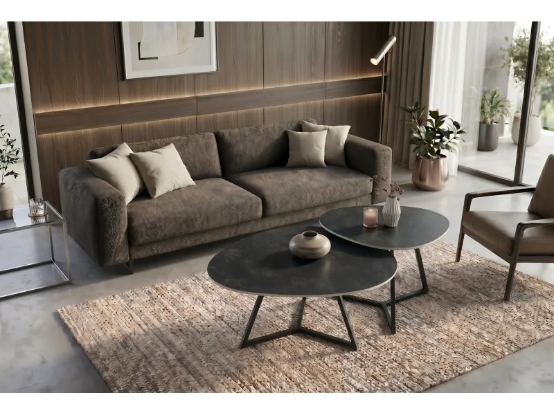 Table basse céramique grise 90 cm — Collection Marvelous