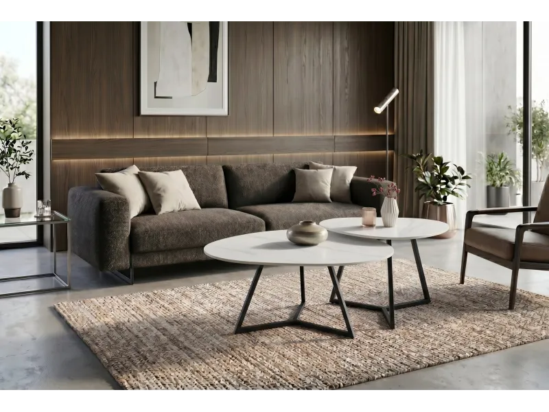 Table basse céramique blanche 70 cm — Collection Marvelous
