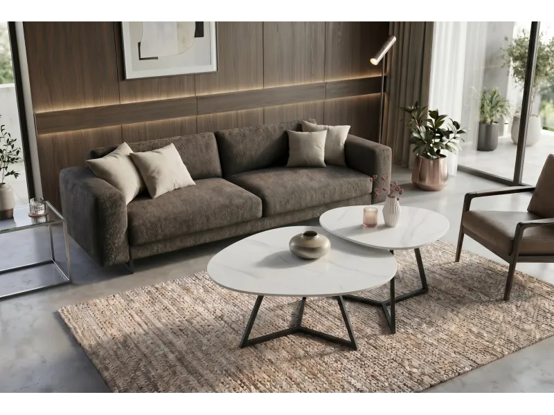 Table basse céramique blanche 70 cm — Collection Marvelous