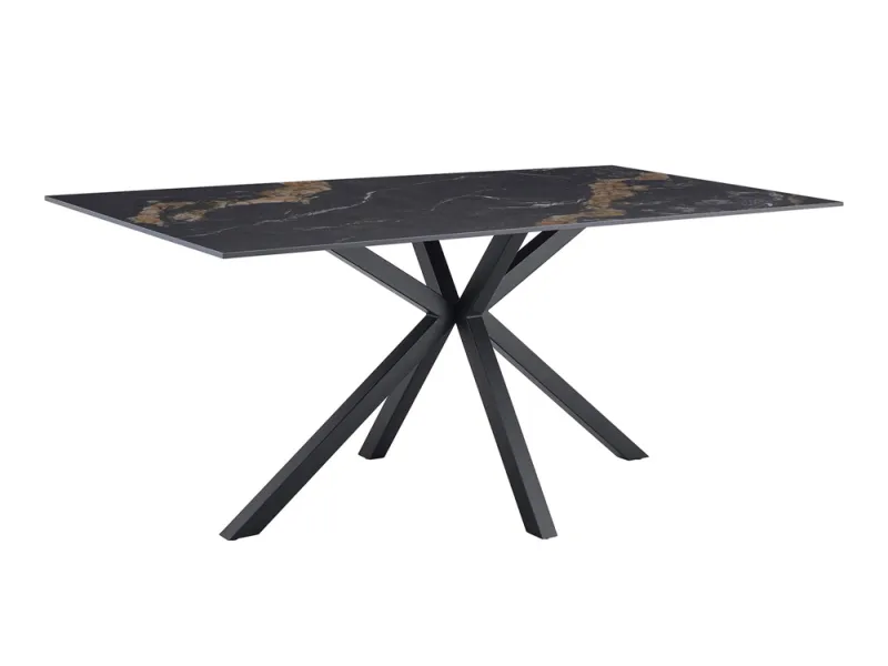 Table Galaxie céramique noire dorée 180 cm piètement étoilé