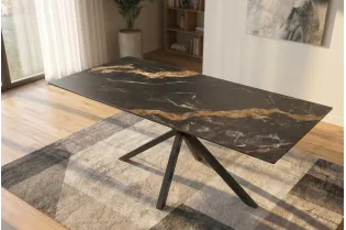 Table Galaxie céramique noire dorée 180 cm piètement étoilé 2