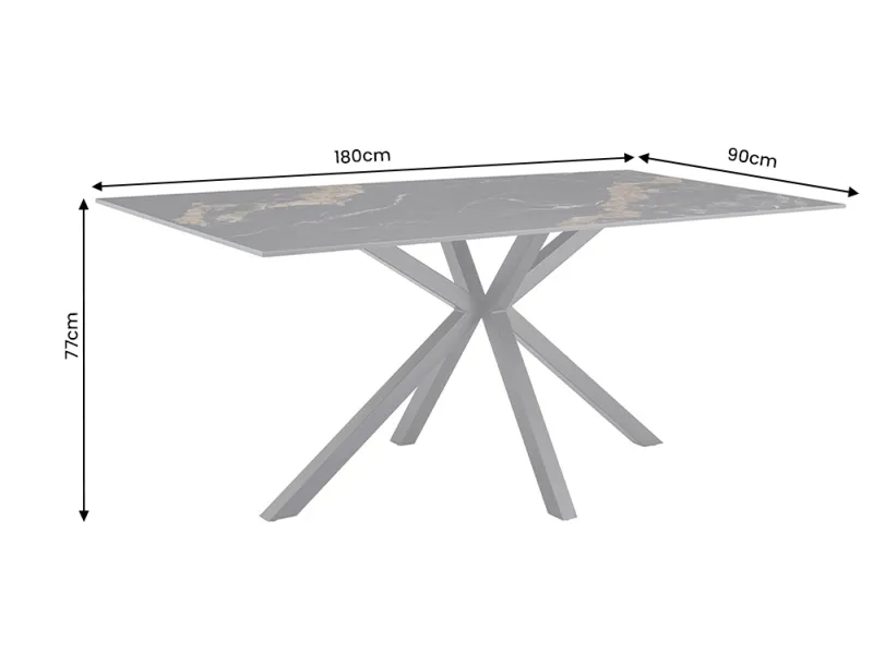 Table Galaxie céramique noire dorée 180 cm piètement étoilé