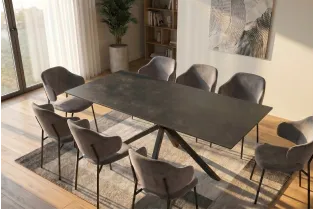 Table Galaxie céramique grise 180 cm — Piètement étoilé noir